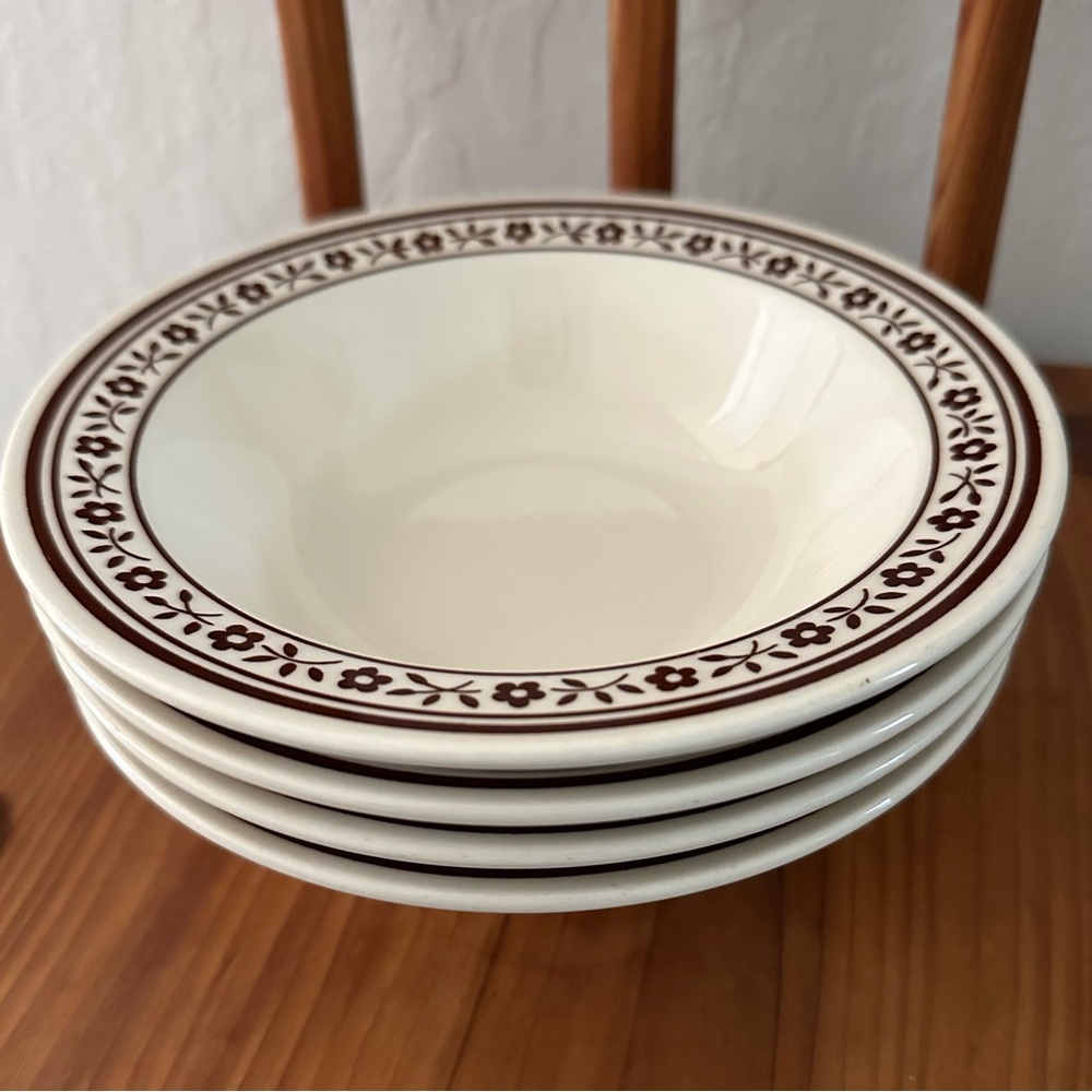 Set of 4 Vintage Homer Laughlin Bowls Brown Floral Trim Retro